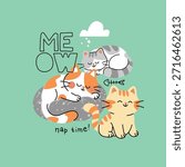 Cute Sleeping Orange Tabby Cats with Stars - Sweet Dreams Pattern 