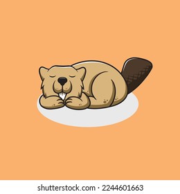 Cute Sleeping Otter Cartoon Illustration
