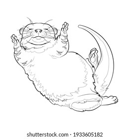 Cute sleeping otter. Line drawing. Black and white illustration. Vector.