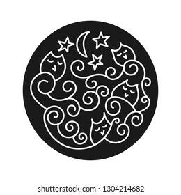 cute sleeping owls, moon, stars. Vector illustration