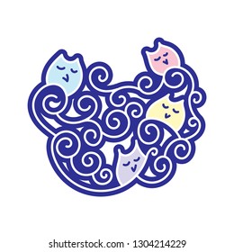  Cute sleeping owls. Vector illustration