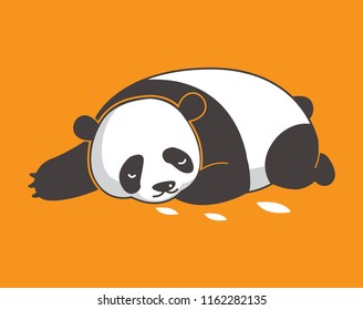 cute sleeping panda bear orange background