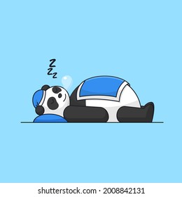 Cute sleeping panda with blanket and hat animal vector illustration