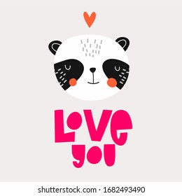Cute sleeping Panda, heart above your head and lettering Love you