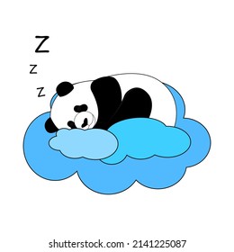 Cute sleeping panda. Panda sleeps on a cloud. Design, logo, icon. Vector illustration isolated on white background