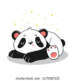 Cute Sleeping Panda With Stars. Panda In Cartoon Style. Postcard Design. Vector Isolated Animal Illustration.