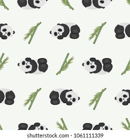 Cute sleeping pandas and bamboo. Seamless pattern. Vector wallpaper