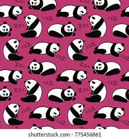 Cute sleeping pandas. Seamless vector pattern. Pink background