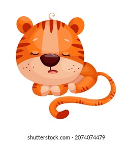 A cute sleeping panting tiger. The symbol of 2022. Cartoon vector graphics.