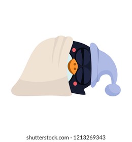Cute Sleeping Penguin in a Hood. Vector Illustration