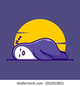 cute sleeping penguin mascot illustration vector icon. flat cartoon concept.