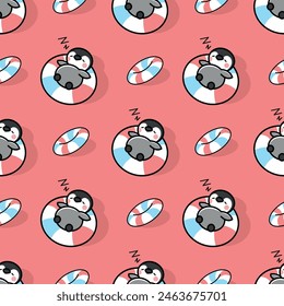 A CUTE SLEEPING PENGUIN SUMMER SEAMLESS PATTERN