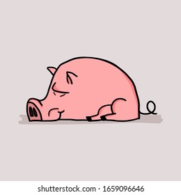 Cute sleeping pig in cartoon childish style.