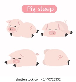 Cute sleeping pig Cartoon Vector set