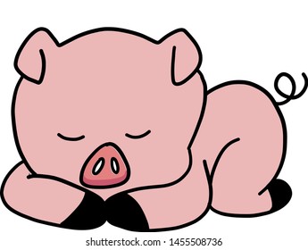 Cute sleeping pig, illustration, vector on white background.