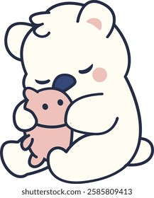 Cute Sleeping Polar Bear with Plushie