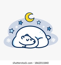 Cute Sleeping Polar Bear At Winter Night Illustration Premium Vector