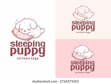 Cute Sleeping Puppy Cartoon Logo Vector Illustration