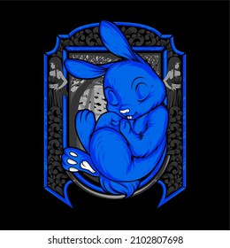 cute sleeping rabbit illustration with awesome background