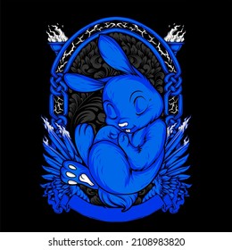 cute sleeping rabbit illustration with awesome background