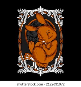 cute sleeping rabbit illustration with awesome background
