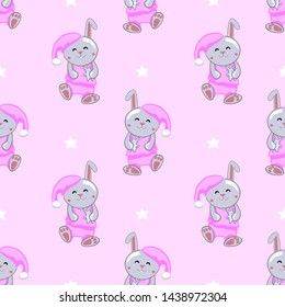 cute sleeping  rabbits vector seamless pattern