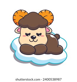 Cute sleeping ram sheep cartoon vector illustration. 