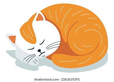 cute sleeping red cat. the cat will curl up. flat vector illustration.