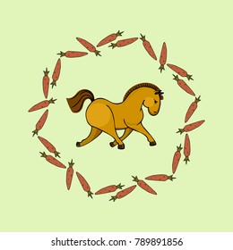 cute sleeping run horse in carrot wreath