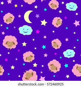 cute sleeping sheep in the night sky purple background vector illustration
