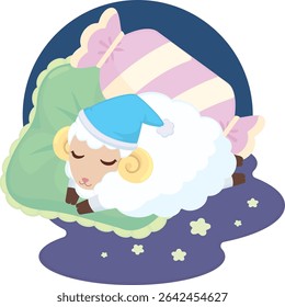 Cute Sleeping Sheep on Pillow