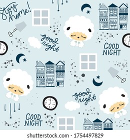 Cute Sleeping Sheep pattern vector set