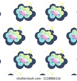 Cute sleeping sheep vector illustration. Seamless about sleep, dream or relax, baby sleep, pattern for bed linen.