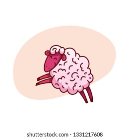 Cute sleeping sheep vector illustration. Poster about sleep. The concept of trying to sleep, counting the sheep, insomnia, sleep disorders, baby sleep. Vector illustration.