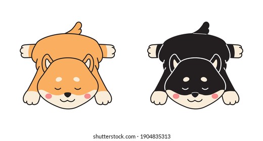 Rein schlafend shiba inu Paar. Schöne Tierklatschkunst. Flacher Cartoon-Stil, Vektorgrafik.