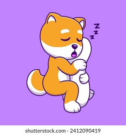 Ilustración De Iconos De Vector De Caricatura De Pillow, Shiba Inu Durmiente. Concepto de caricatura plana. Adecuado para cualquier proyecto creativo.