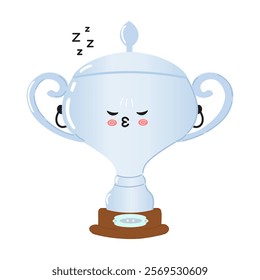 Cute sleeping Silver trophy cup character with a whimsical design. Vector hand drawn cartoon kawaii character illustration icon. Isolated on white background. Silver trophy cup sleeping character