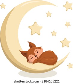 Cute sleeping squirrel. Funny baby ole. The illustration is perfect for printing on children's textiles, postcards, panels, paintings in the nursery, design of kindergartens and children's clinics.