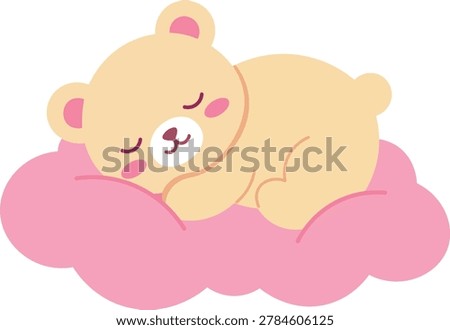 Cute Sleeping Teddy Bear on Pink Cloud Cartoon Flat Vector Illustration