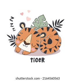 Cute Sleeping Tiger Cartoon Vector Illustration Stock Vector (Royalty ...