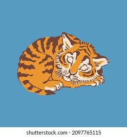 So Cute Sleeping Tiger Cub Vector Illustration