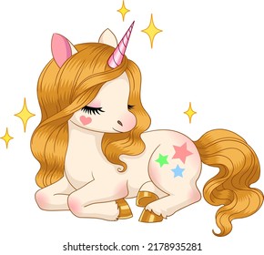 Cute sleeping unicorn. Vector illustration isolated