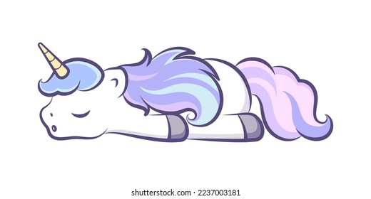 Cute sleeping unicorn vector illustration. Mythical creature cartoon design print for kids.