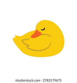 Cute sleeping yellow duckling flat vector illustration. Sweet little baby duck resting with closed eyes isolated on white background