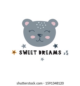 Cute sleepy bear, nursery design, vector illustration
