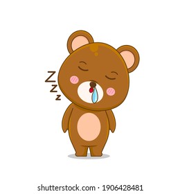 Cute sleepy bear. Vector illustration of chibi character isolated on white background.