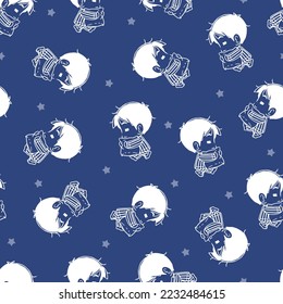 Cute Sleepy Boys Silhouette Vector Graphic Seamless Pattern can be use for background and apparel design