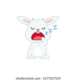 Cute sleepy bunny. Flat cartoon illustration of a funny little gray rabbit yawning isolated on a white background. Vector 10 EPS.