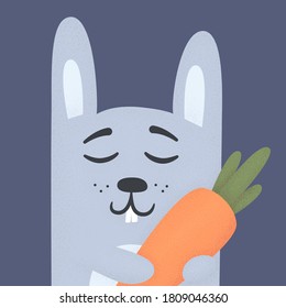 cute sleepy bunny holding a carrot