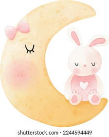 Cute Sleepy Bunny watercolor illustration